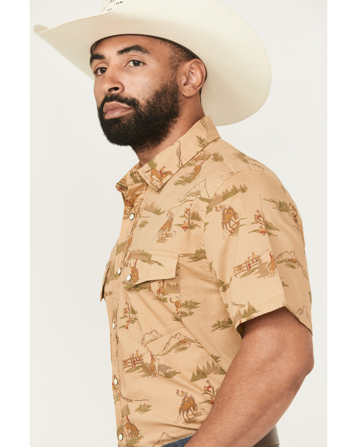 Image #2 - Pendleton Men's Laramie Ranch Print Short Sleeve Snap Western Shirt, Mustard, hi-res
