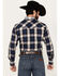 Ely Walker Men's Dobby Plaid Print Long Sleeve Pearl Snap Western Shirt, Navy, hi-res