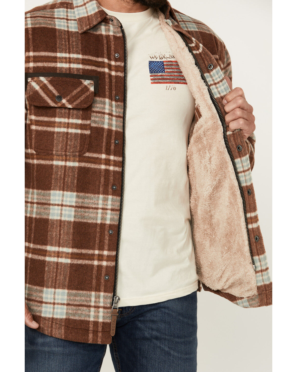 Image #3 - Dakota Grizzly Men's Burke Plaid Print Sherpa Lined Jacket, Red, hi-res