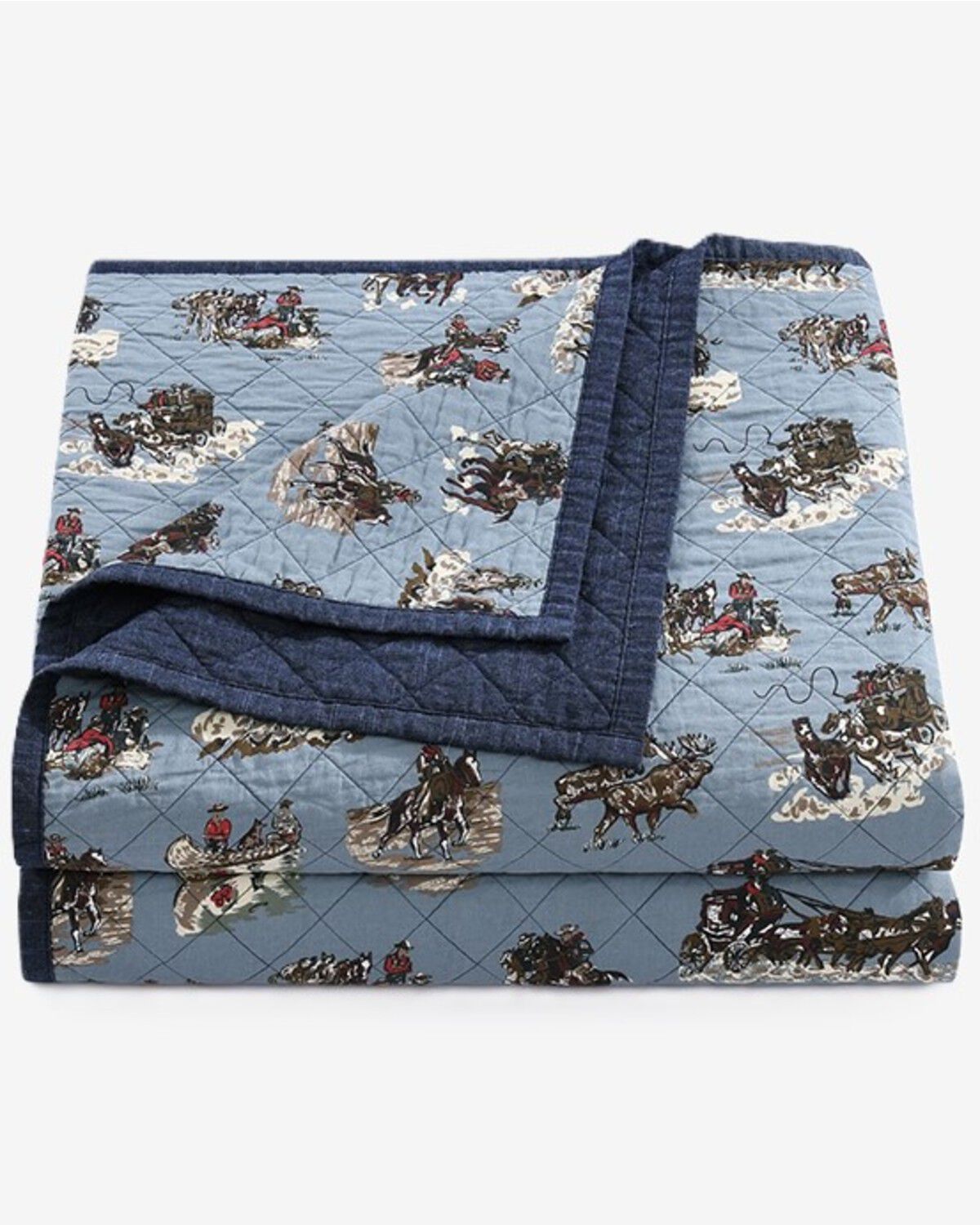 Image #3 - HiEnd Accents Settler Reversible Queen Size Quilt Set - 3 Piece, Blue, hi-res