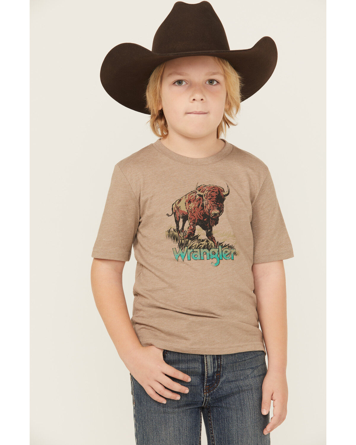 Image #1 - Wrangler Boys' Buffalo Short Sleeve Graphic T-Shirt, Grey, hi-res