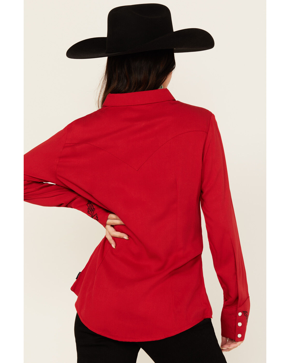 Image #4 - Wrangler Women's Floral Embroidered Long Sleeve Snap Western Shirt, Red, hi-res