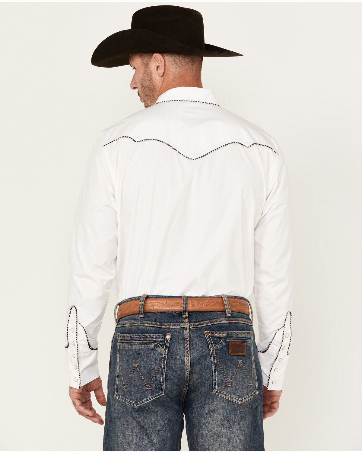 Image #4 - Wrangler Men's Solid Long Sleeve Snap Western Shirt, White, hi-res