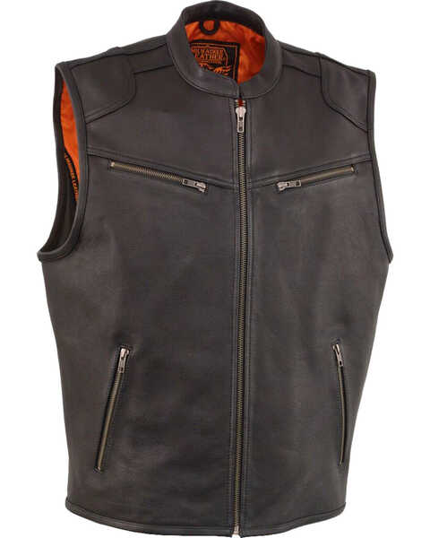 Milwaukee Leather Men's Black Cool Tec Leather Vest - Big 5X , Black, hi-res