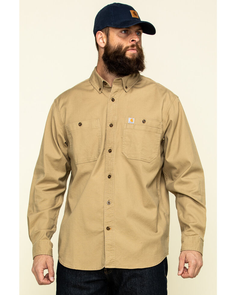Carhartt Men's Rugged Flex Rigby Long Sleeve Work Shirt, Beige/khaki, hi-res