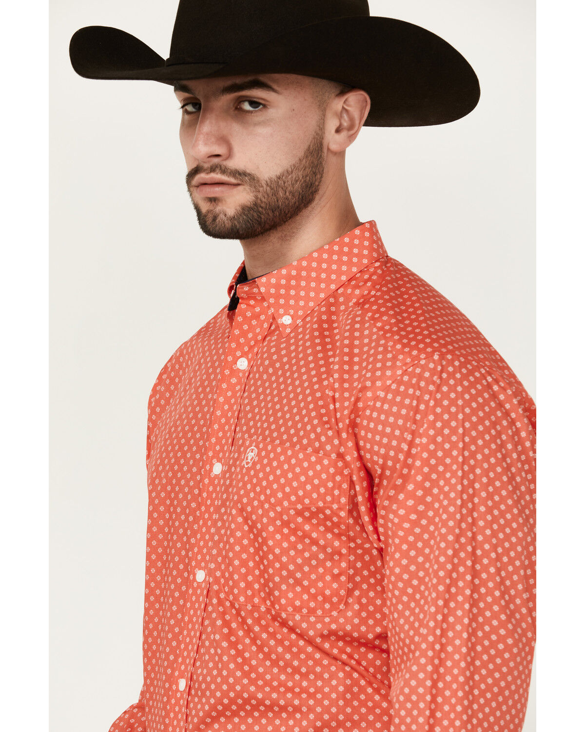 Image #2 - Ariat Men's Wilkie Geo Print Long Sleeve Button-Down Western Shirt, Red, hi-res