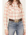 Image #3 - Wrangler Women's Plaid Print Long Sleeve Western Snap Shirt, Ivory, hi-res