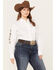 Image #1 - Ariat Women's Team Kirby Leopard Logo Stretch Shirt - Plus, White, hi-res