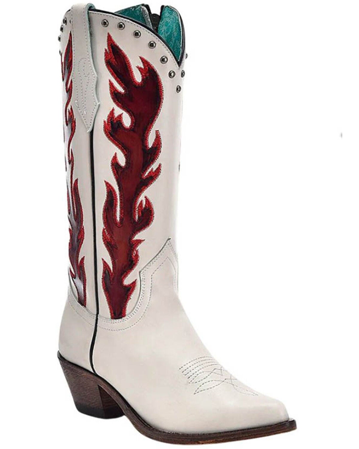 Corral Women's Studded Overlay Tall Western Boots - Snip Toe, White, hi-res