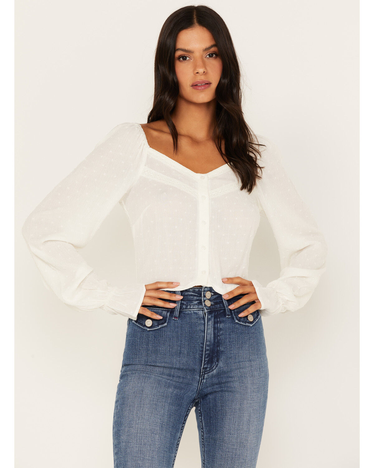 Image #1 - Idyllwind Women's Swiss Dot Lace Poet Blouse, Ivory, hi-res