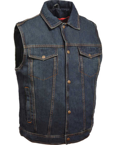 Milwaukee Leather Men's Snap Front Denim Vest with Shirt Collar- Big - 4X, Blue, hi-res