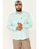 Image #1 - Hooey Men's Solid Habitat Sol Long Sleeve Pearl Snap Western Shirt, Teal, hi-res
