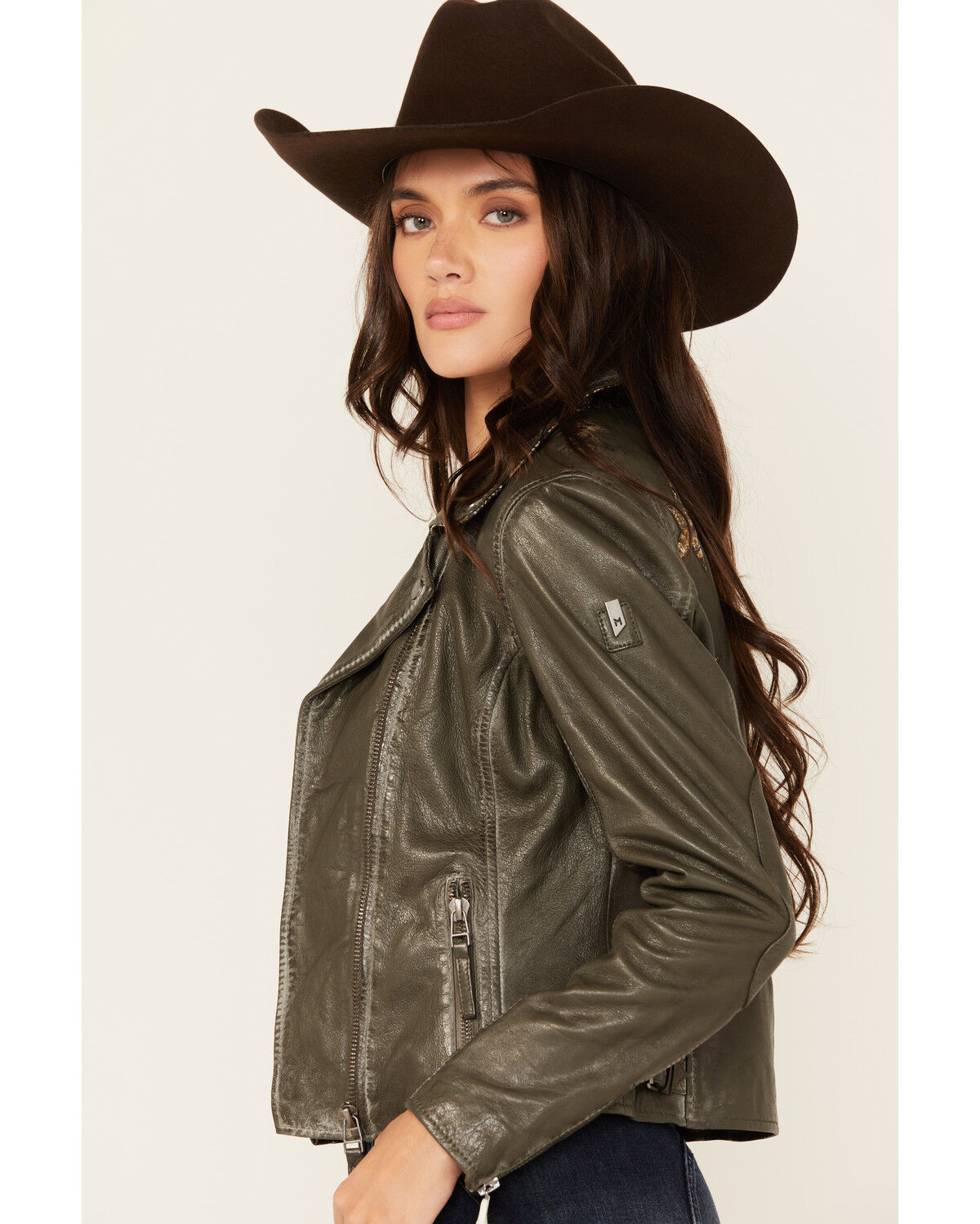 Image #4 - Mauritius Leather Women's Christy Scatter Star Leather Jacket, Olive, hi-res