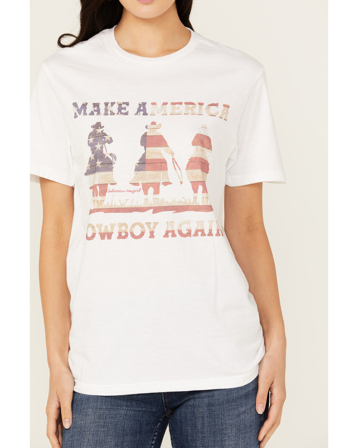 Image #3 - Bohemian Cowgirl Women's Make America Cowboy Short Sleeve Graphic Tee, White, hi-res