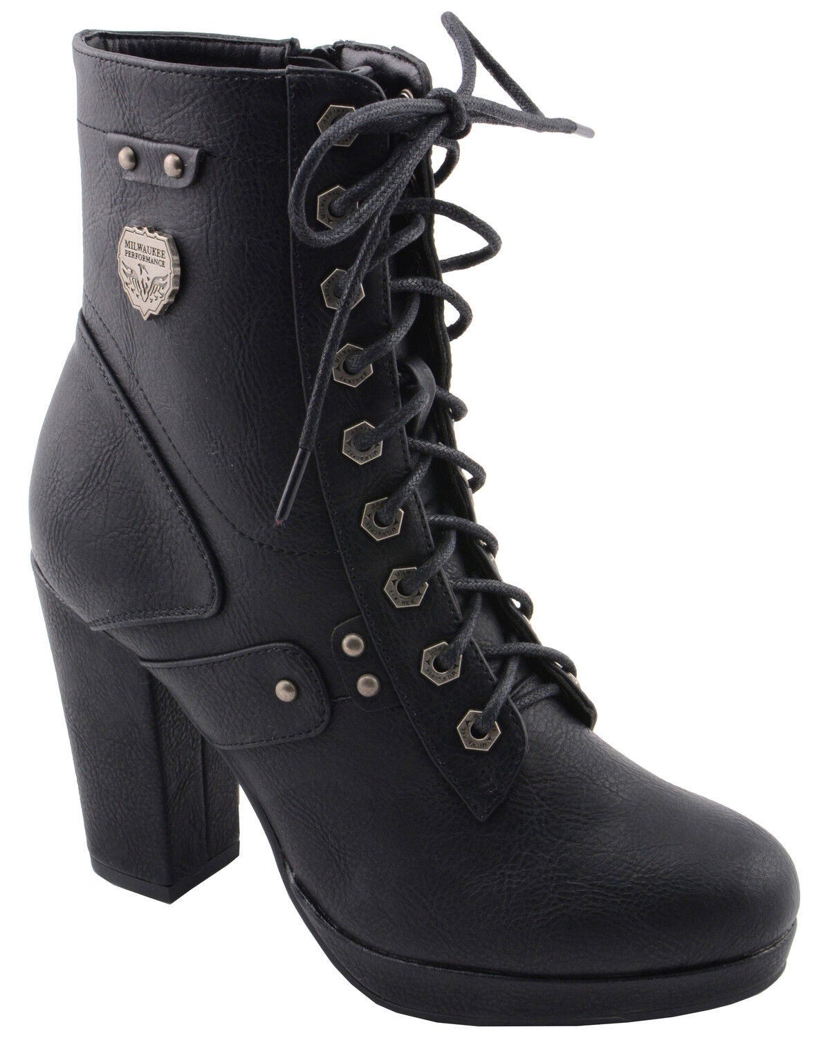 Milwaukee Leather Women's Lace Toe Toe Platform Boots - Round Toe, Black, hi-res