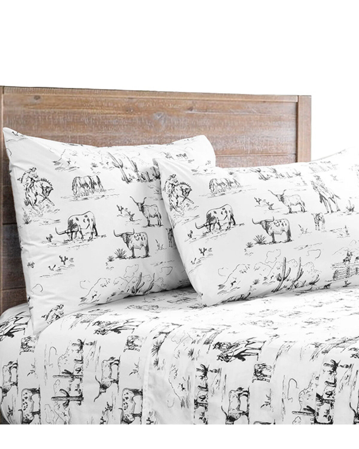 Image #1 - HiEnd Accents 200TC Cotton Ranch Life 4 Piece Sheet Set - Queen Size, Black, hi-res