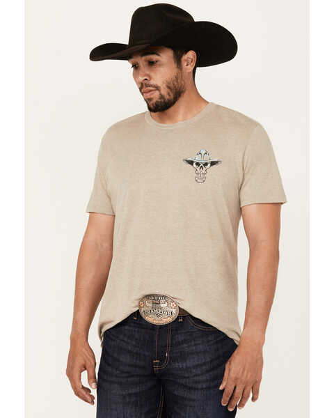 Image #1 - Cody James Men's Guns Blazin Skeleton Cowboy Short Sleeve Graphic T-Shirt , Tan, hi-res
