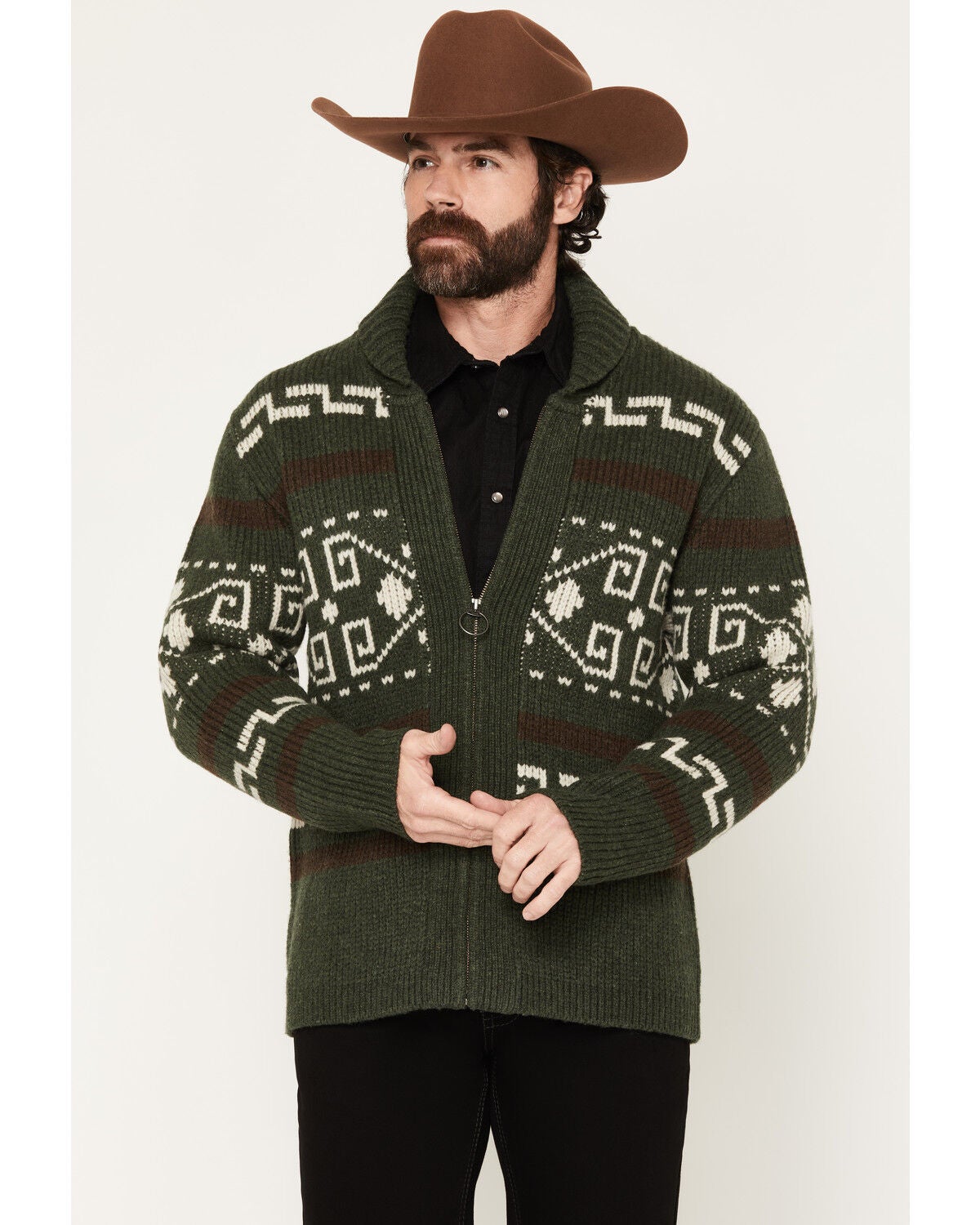 Image #1 - Pendleton Men's Westerley Zip Sweater, Dark Green, hi-res