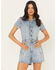 Image #1 - Rolla's X AC/DC Women's Light Wash Lightening Short Sleeve Button-Down Denim Romper, Light Wash, hi-res