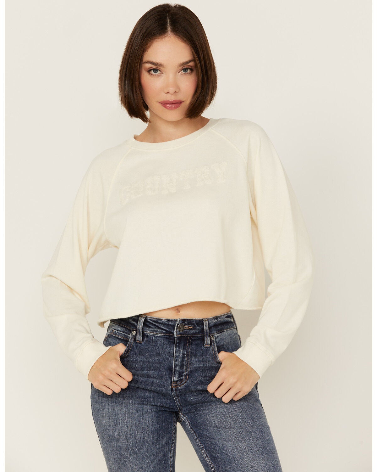 Cleo + Wolf Women's Asher Flocked Cropped Pullover, Cream, hi-res