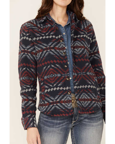Outback Trading Co Women's Southwestern Jacquard Shirt Jacket, Navy, hi-res