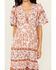 Wild Moss Women's Floral Border Print Short Sleeve Dress, Pink, hi-res