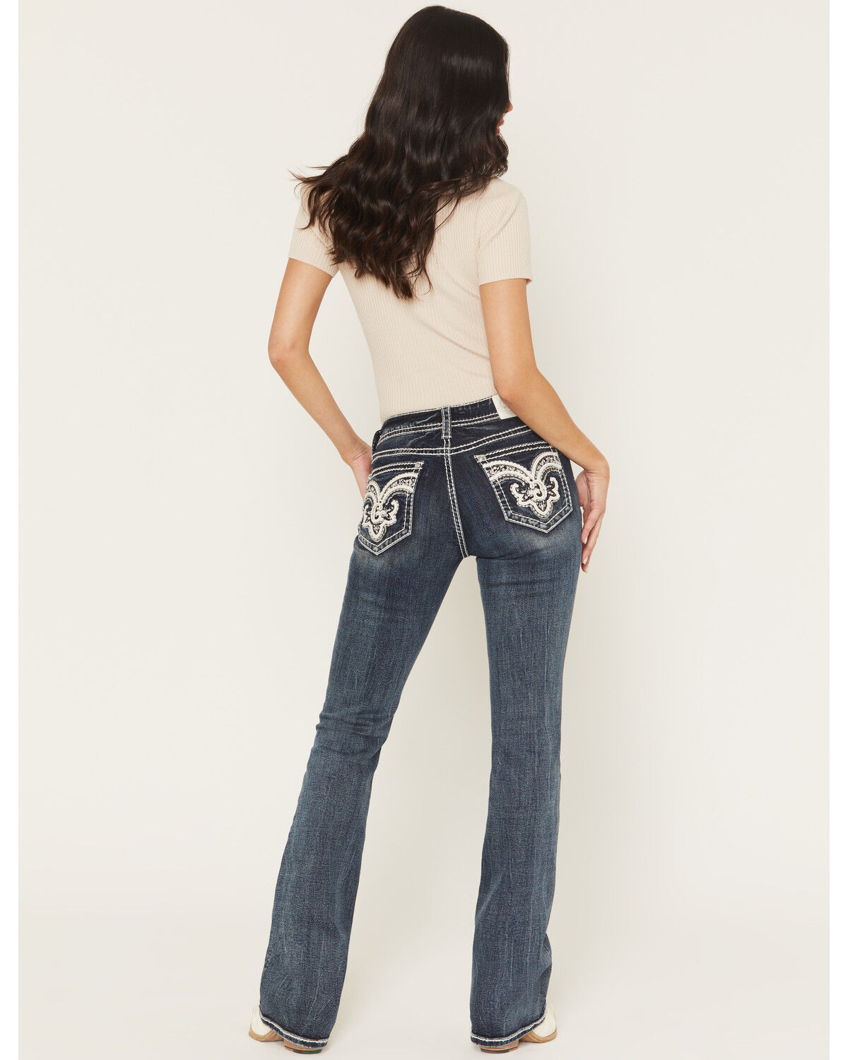 Image #1 - Grace in LA Women's Medium Wash Mid Rise Embellished Bootcut Stretch Denim Jeans, Medium Wash, hi-res