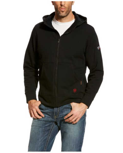 Image #1 - Ariat Men's FR Zip-Front Hooded Sweatshirt - Tall, Black, hi-res