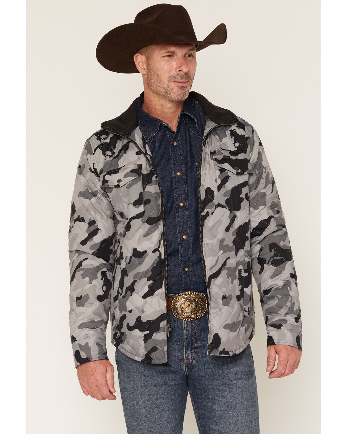 Image #1 - Kimes Ranch Men's Camo Print Quilted Zip-Up Jacket, Charcoal, hi-res