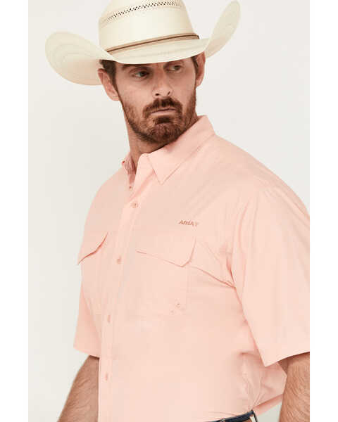Image #2 - Ariat Men's VentTEK Outbound Solid Short Sleeve Button-Down Performance Shirt - Tall , Peach, hi-res