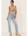 Image #1 - Wrangler Retro Women's Wild West 603 Mid Damaged High Rise Straight Jeans, Blue, hi-res