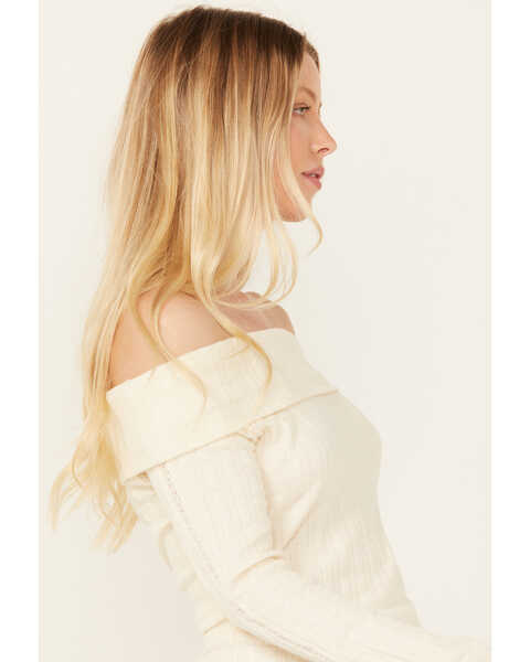 Image #2 - Shyanne Women's Pointelle Ribbed Off The Shoulder Top, Cream, hi-res