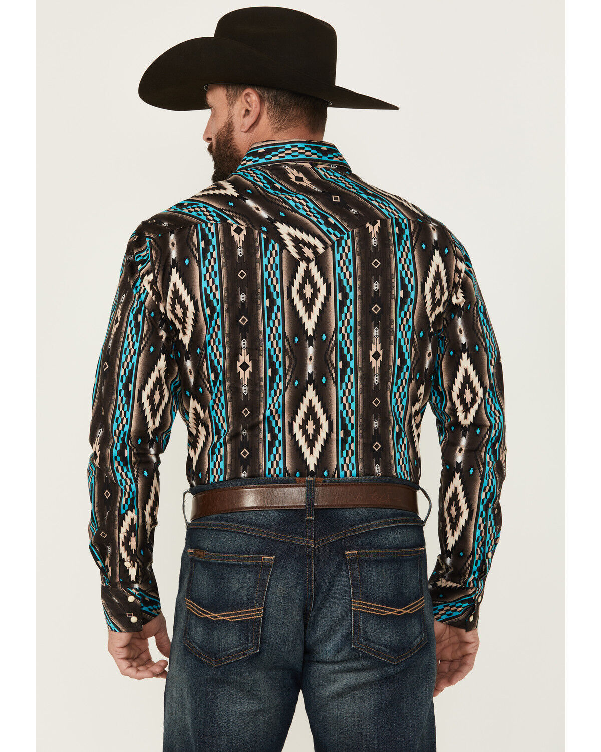 Image #4 - Rock & Roll Denim Men's Southwestern Print Long Sleeve Snap Stretch Western Shirt, Brown, hi-res