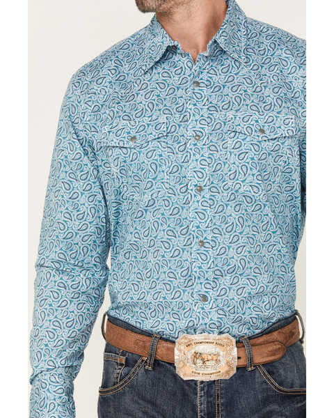 Image #3 - Wrangler 20x Men's Paisley Print Long Sleeve Snap Western Shirt, Teal, hi-res