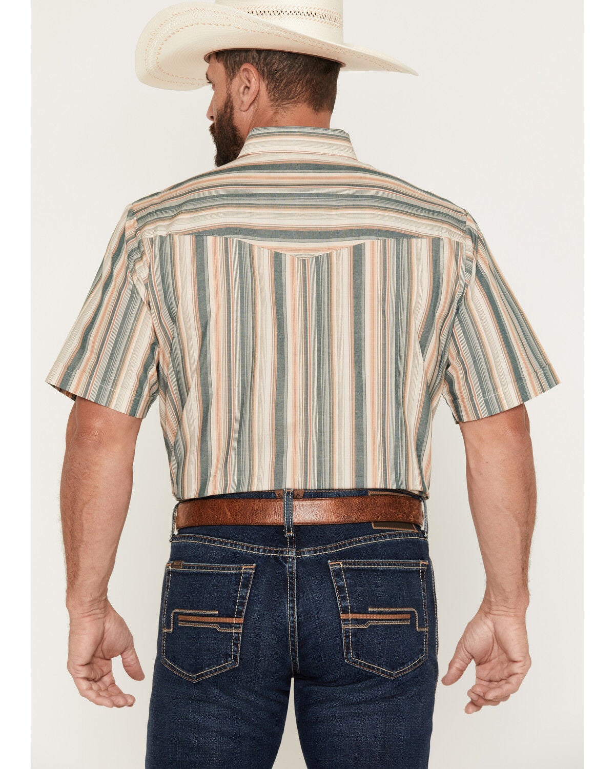 Image #4 - Ely Walker Men's Striped Short Sleeve Pearl Snap Western Shirt, Cream, hi-res