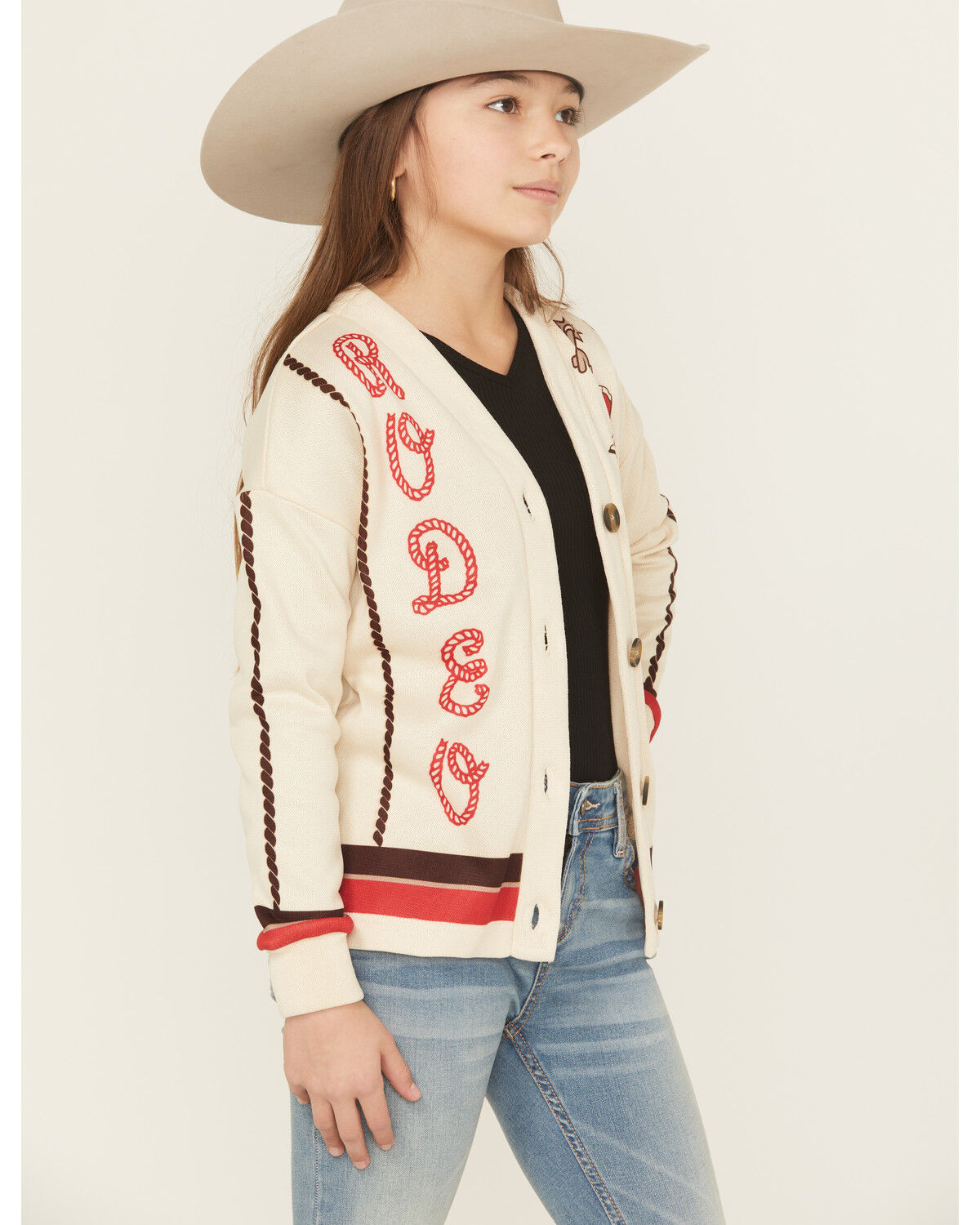 Image #2 - Cruel Girl Girls' Rodeo Novelty Cardigan, Cream, hi-res