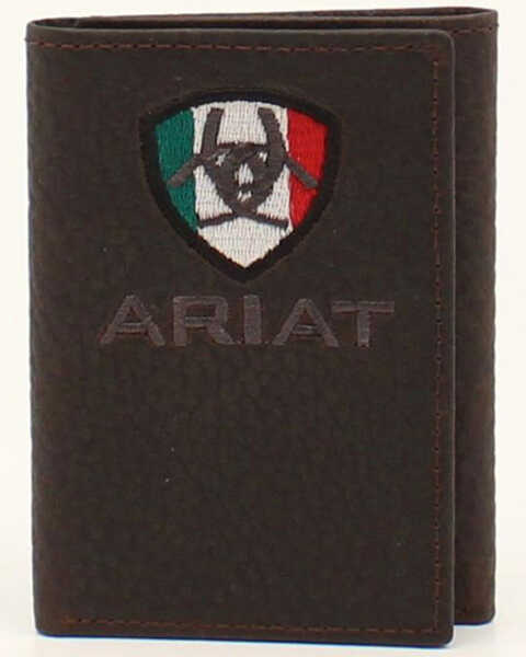 Image #1 - Ariat Men's Mexican Flag Trifold Wallet, Brown, hi-res