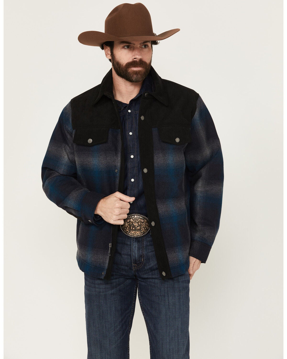 Pendleton Men's Timberline Plaid Print Quilted Snap Shirt Jacket, Charcoal, hi-res