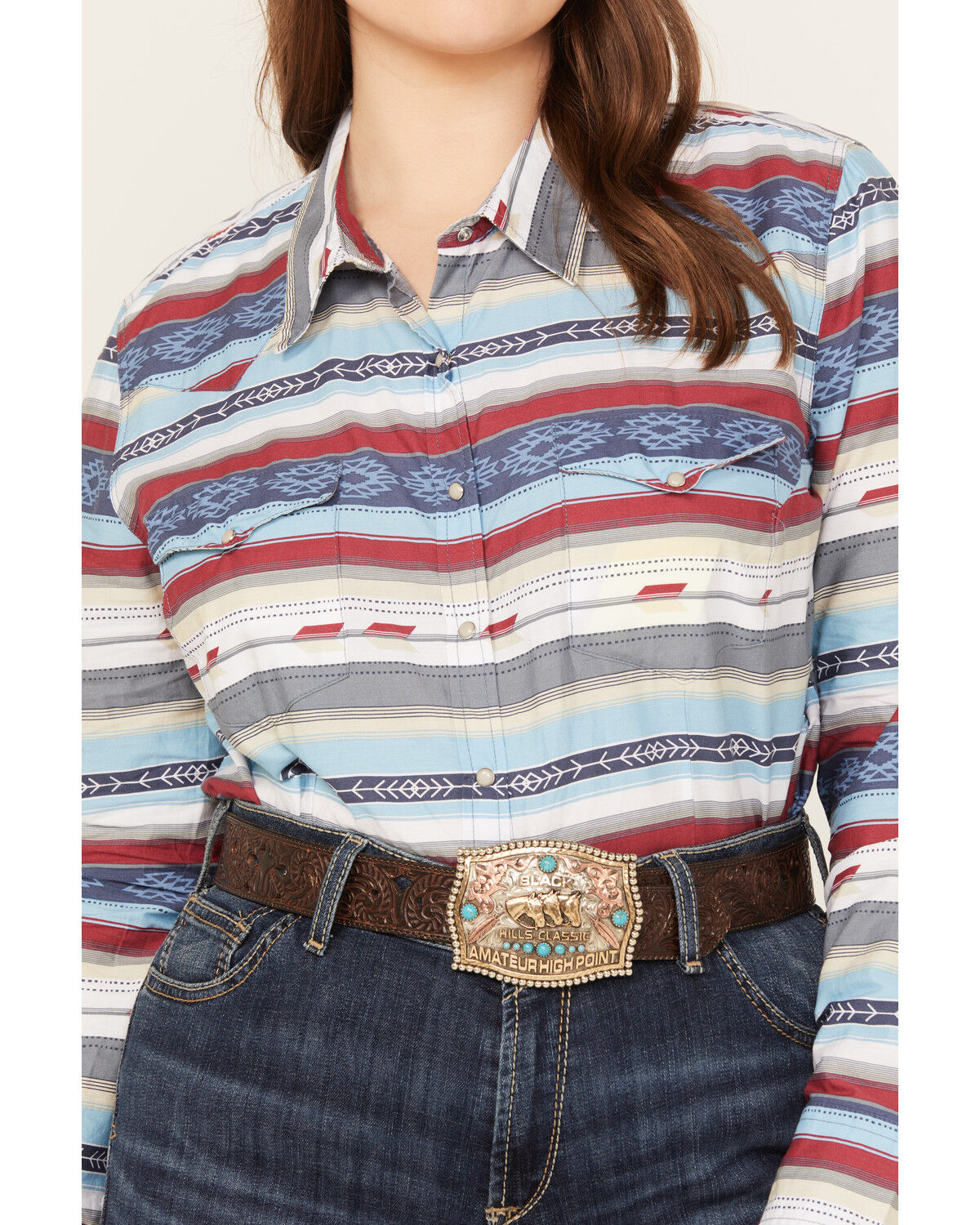 Image #3 - Roper Women's Southwestern Print Long Sleeve Snap Western Shirt - Plus, Multi, hi-res