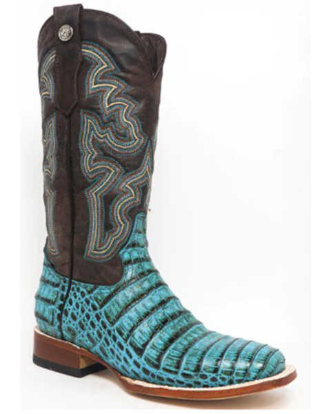 Tanner Mark Women's Agave Sky Faux Caiman Western Boots - Broad Square Toe , Turquoise, hi-res