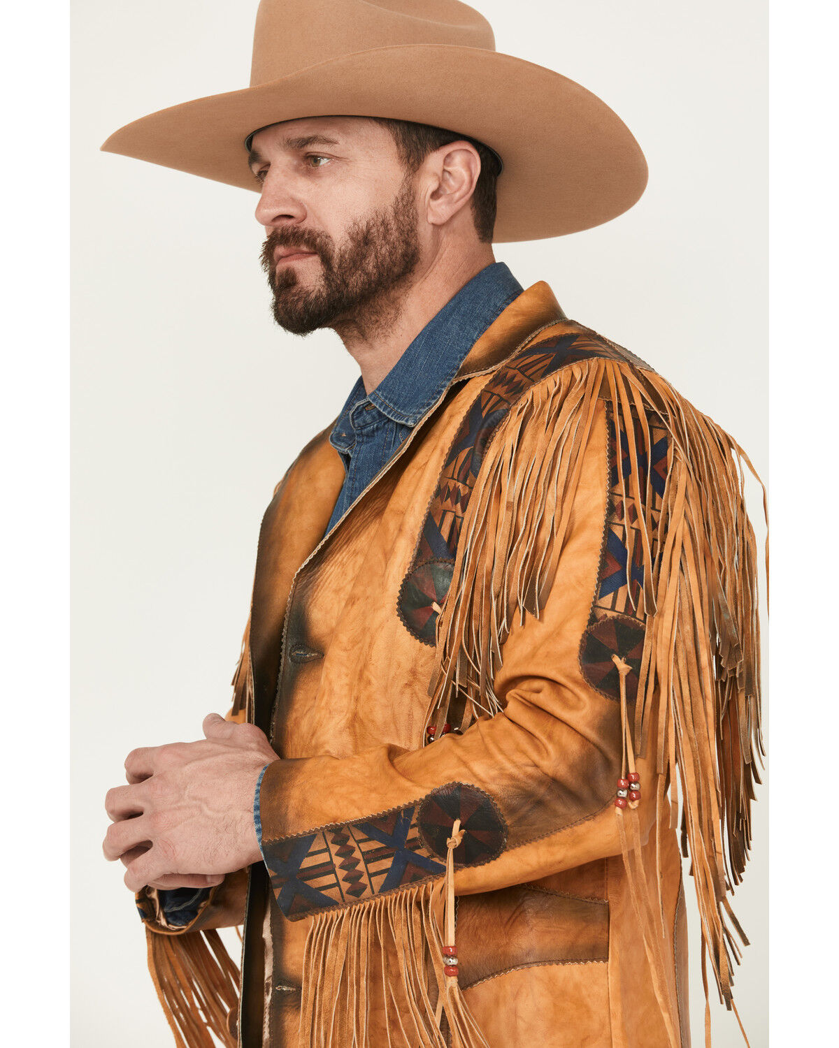Image #2 - Kobler Men's Chinle Leather Long Fringe Jacket, Beige, hi-res