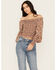 Rock & Roll Denim Women's Smocked Off The Shoulder Long Sleeve Top, Multi, hi-res
