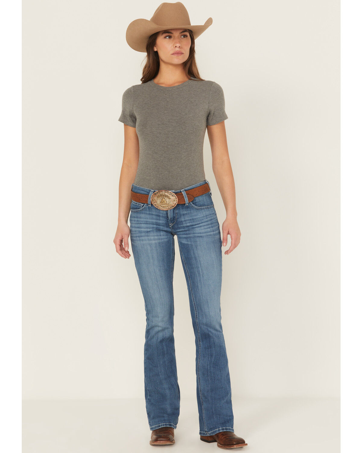 Image #1 - Ariat Women's Mid Rise Patricia Stretch Main Bootcut Jeans, Blue, hi-res