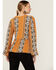 Wrangler Retro Women's Split Neck Peplum Print Mustard Peasant Top, Dark Yellow, hi-res