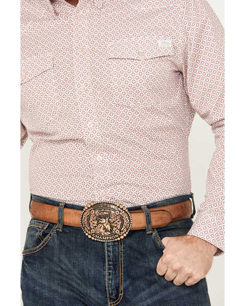 Image #3 - Justin Men's Boot Barn Exclusive JustFlex Geo Print Long Sleeve Button-Down Western Shirt , Red, hi-res
