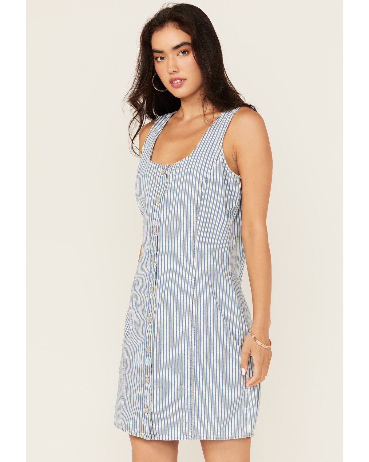 Image #1 - Wrangler Retro Women's Striped Print Sleeveless Button-Down Mini Dress, Blue, hi-res