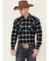 Ely Walker Men's Black Large Plaid Long Sleeve Snap Western Brawny Flannel Shirt - Tall , Black, hi-res