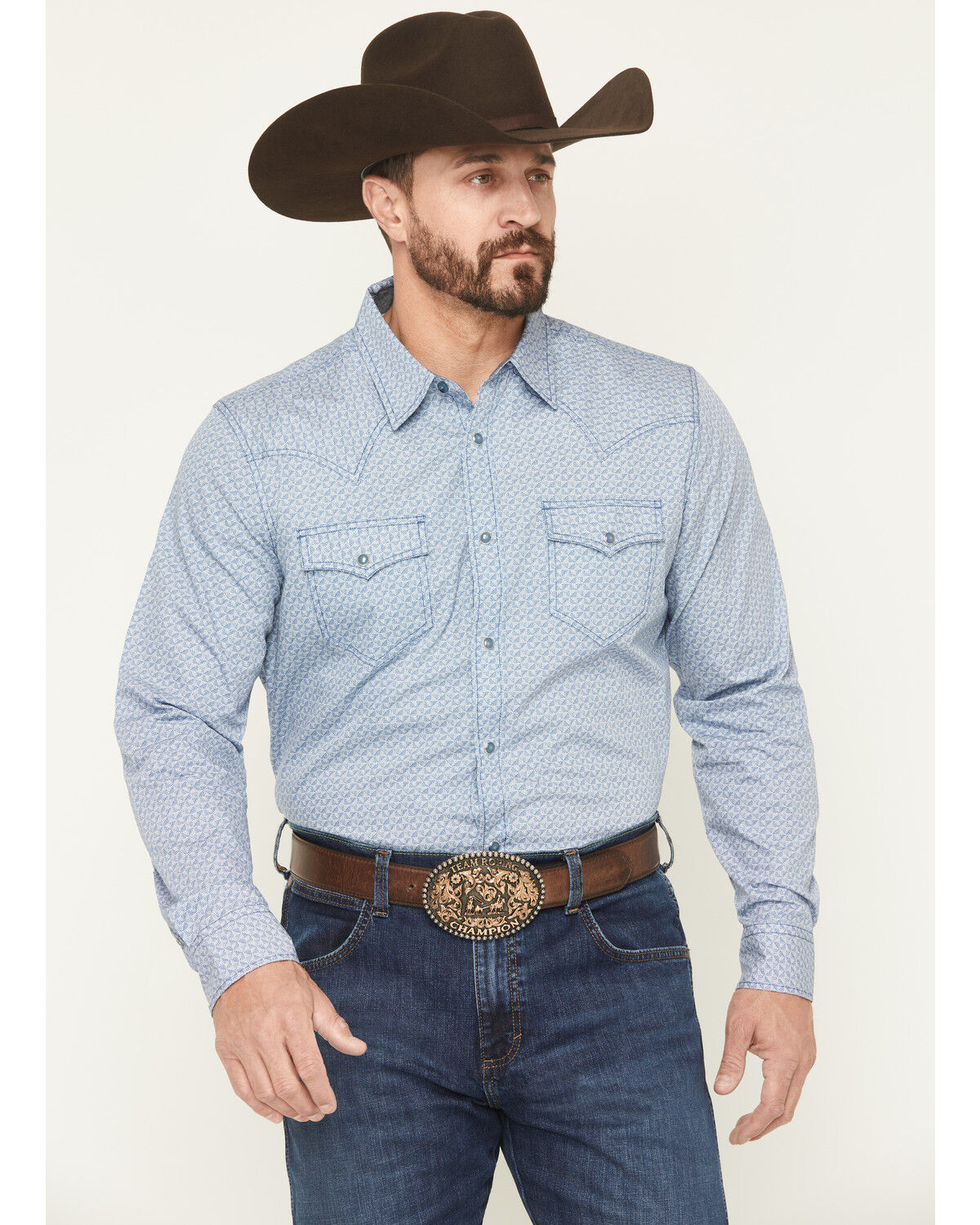 Image #1 - Cody James Men's Coastal Cowboy Micro Geo Print Long Sleeve Snap Western Shirt - Tall, Blue, hi-res