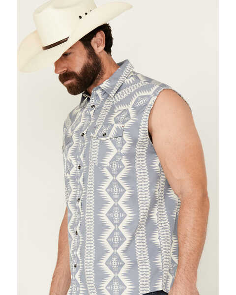 Image #2 - Cody James Men's Blue Sky Southwestern Print Sleeveless Snap Western Shirt , Blue, hi-res