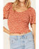 Image #3 - Beyond The Radar Women's Floral Print Smocked Top, Rust Copper, hi-res